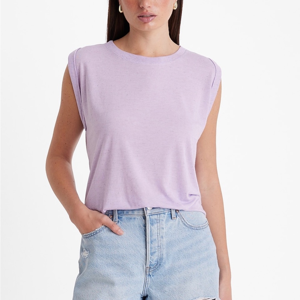 NWT Express Linen-blend crew neck muscle tank - lilac heather color Size XS